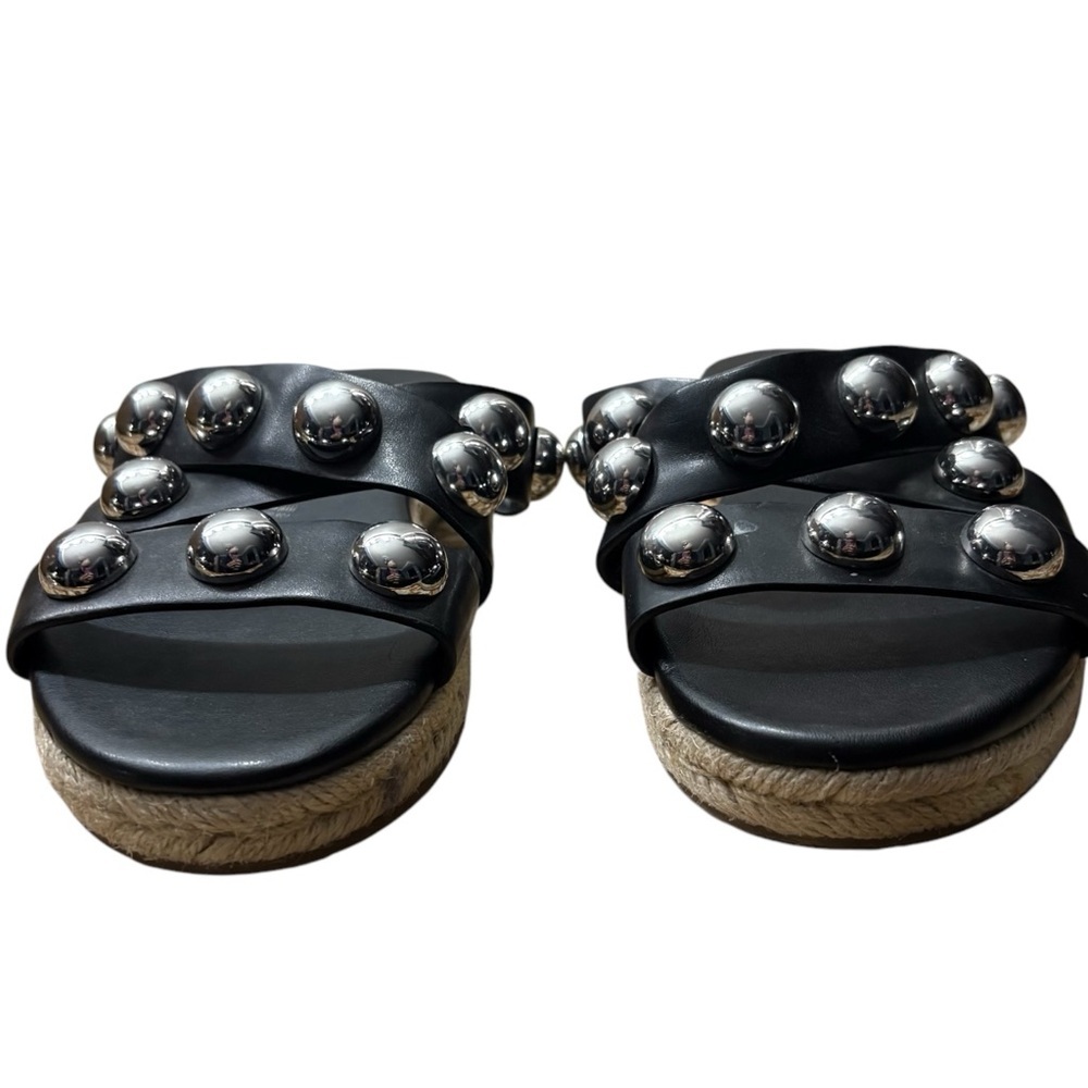 MARC FISHER Prisca Black Slide Espadrille Sandals with Silver Accents Size 6.5 - Picture 3 of 8
